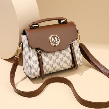 Vintage-Inspired Structured Shoulder Bag For Women - Classic Retro Crossbody & Handbag With Zipper Closure, PU Leather, Medium Size_voghion.com