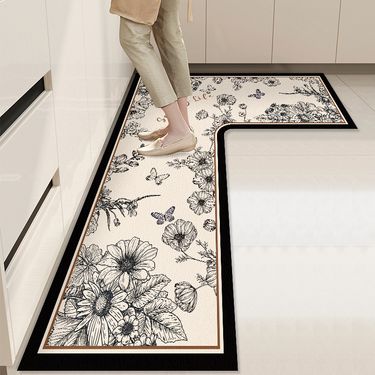 Kitchen Floor Mat - Diatomite L-Shaped Absorbent Mat, Oil & Water Resistant, Non-Slip, Washable - Anti-Skid Rug For Home_voghion.com