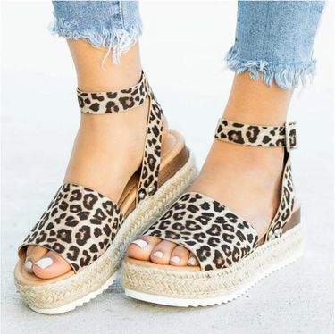 Women's fashion large size sandals women's thick sole leopard print round head belt buckle fashion casual sandals_voghion.com
