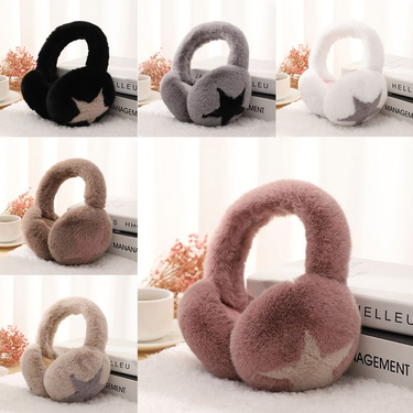 Fashion Soft Furry Plush Covers Cute Stars Pattern Ear Warmer Earmuffs Women Girls Winter Outdoor Foldable Keep Warm_voghion.com
