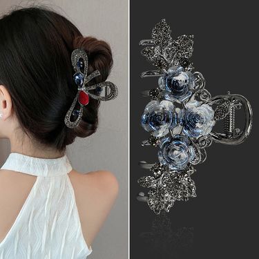 Metal Rose Medium Size Versatile Hairpiece With Small Hair Volume, Shark Grab Clip_voghion.com