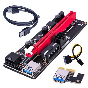 1Pcs PCI-E pcie Riser 009S Express 1X 4x 8x 16x Extender Riser Dual 6Pin PCI E Adapter Card SATA 15pin for BTC Miner_voghion.com