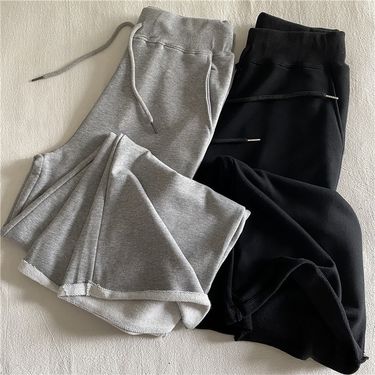 Women's High Waist Straight Leg Sweatpants With Raw Hem - Soft Cotton French Terry Joggers For Casual Wear, Loose Fit Wide Leg Lounge Pants In Grey_voghion.com