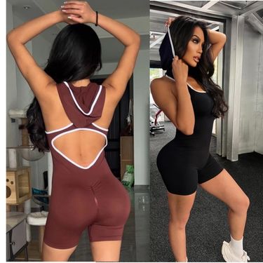 001 Color-Block Strap Yoga Jumpsuit Sleeveless Tight-Fitting Backless Fitness Sports Romper Breathable Quick-Dry_voghion.com