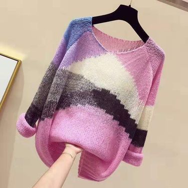 Women's Clothing Spring and Autumn New Korean Loose Lazy Style Sweater Hollow Thin Pullover Long Sleeve Knitted Sweater Tops Women_viptrois.com