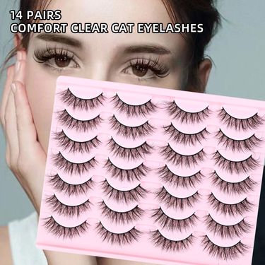 Eyelashes Set Three Dimensional Half Year False Eyelashes Messy Makeup Thick Natural Curling Three Dimensional Eyelashes 14 Pairs_voghion.com