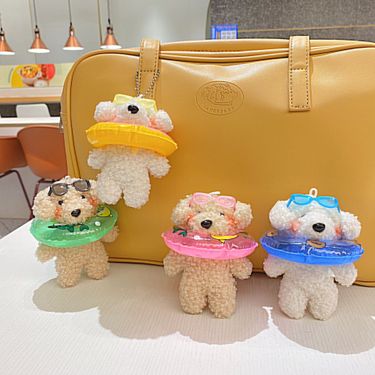 Creative Swimming Ring Sunglasses Puppy Plush Pendant Doll School Bag Pendant Doll Keychain Girl Gift_voghion.com