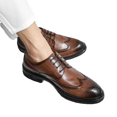 Large size business hairstylist men's casual British style shoes, Block leather shoes_voghion.com