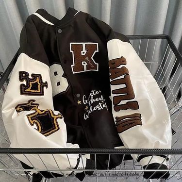 2023 American Trend Letter Embroidered Printed Baseball Cotton Women's Loose Spring And Autumn Handsome Jacket_voghion.com
