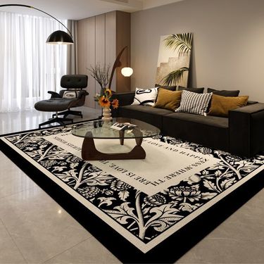 Large Area Black Luxury High-End Living Room Sofa Coffee Table Rug, Stain-Resistant And Easy To Maintain, Decorative_voghion.com