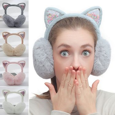 Cute Animal Soft Warm Cat Ears Warmers Women Girls Foldable Winter Ear Covers Outdoor Furry Fleece Earmuffs_voghion.com