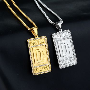 Men‘s Jewelry’ DC Square Diamond Pendant, Street Retro Trend, Versatile Hip Hop Pendant Necklace_voghion.com