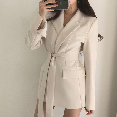 Women's retro Hong Kong style Korean style waist-cinching lace-up temperament suit jacket women's trend_voghion.com