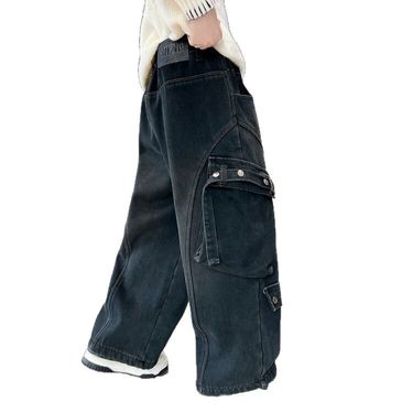 Girls' Stretch DenimJeans For Kids Comfortable Stylish High Waist Wide Leg Pants With Elastic Waistband Soft Cotton Blend Fabric Streetwear Fashion_voghion.com