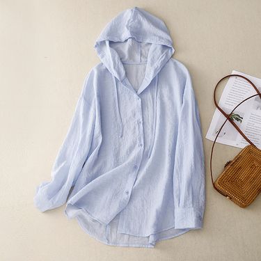 Real Shot New Hooded Sun Protection Long Sleeve Air Conditioning Shirt Jacket Thin Loose Casual Beach Top For Women_voghion.com