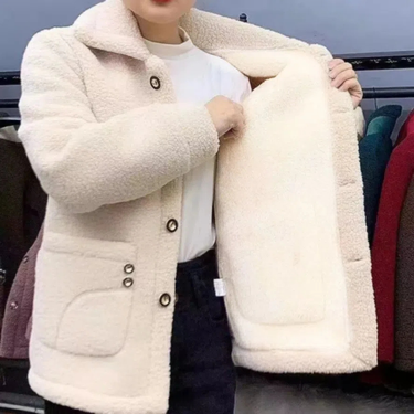 Veet Thickened Lamb Fleece Long Sleeve Autumn/Winter Mid length Coat Warm Coat for Women_voghion.com
