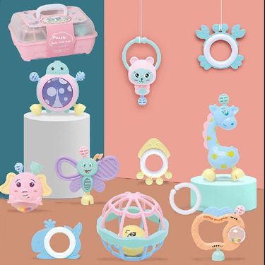 11 piece set of baby hand cranked bell toys for newborns aged 0-1 with storage box as a gift_voghion.com