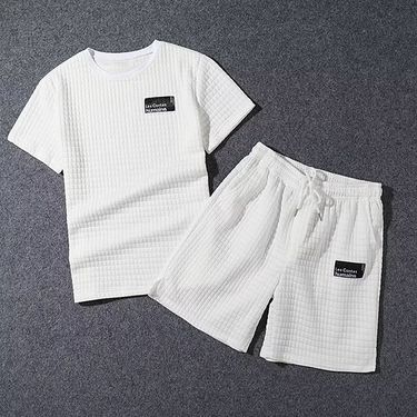Men's Waffle Texture Set - Slim Fit Short Sleeve & Shorts | Korean Streetwear_voghion.com