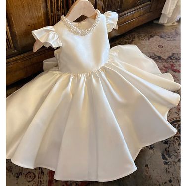Satin Princess dress Pompadour dress Baby's first birthday dress Girl's birthday dress Floral children's dress summer_voghion.com