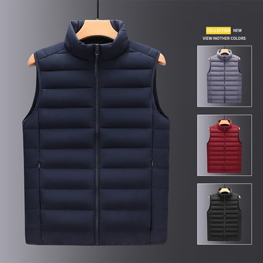 Winter men's lightweight down jacket warm seamless vest vest men's stand collar large size short back vest jacket_mkmklike.com