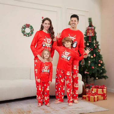 Christmas deer Penguin letters Christmas Family suit printed homewear sleep_voghion.com