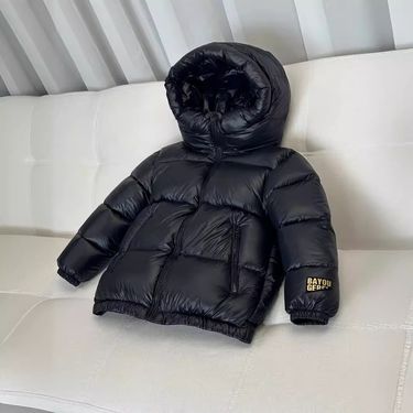 Kids' Puffer Jacket – Black & Gold Winter Coat For Boys & Girls (Ages 8+, 120-170cm, Hooded, Short-Length, Nylon Shell, Lightweight & Warm)_voghion.com