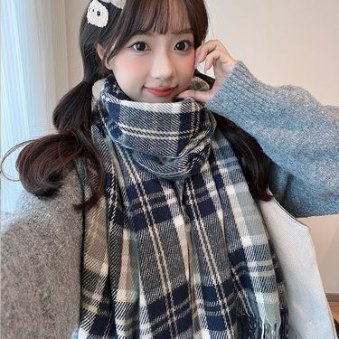 Ladies' plaid scarf, female student Korean version, versatile autumn and winter shawl, dual-use cute girl, warm scarf_voghion.com