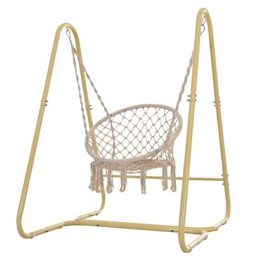 Swing Chair Handmade Macrame Swing Hammock Chair with Stand_voghion.com