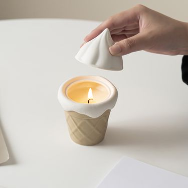 Aromatherapy Empty Cup With Lid Ceramic Candle Container Ornament Creative Gift Home Ice Cream Shape_voghion.com