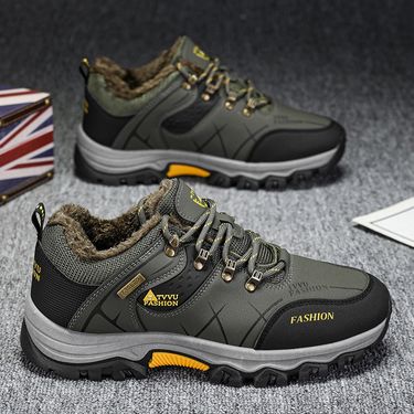 Men's Warm Fleece-Lined Work Boots Slip-Resistant Durable Outdoor Hiking Casual Shoes For All Seasons All Match Casual Fashion Shoes_voghion.com