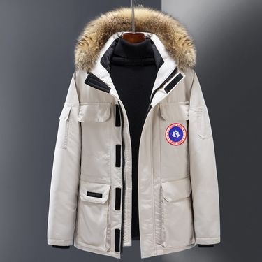 Men's Heavyweight Down Jacket - 300g White Duck Feather Filled, Detachable Fur Trim Parka (-20°C, Graphite/Black/Cream/Blue/Pink, M-5XL)_voghion.com