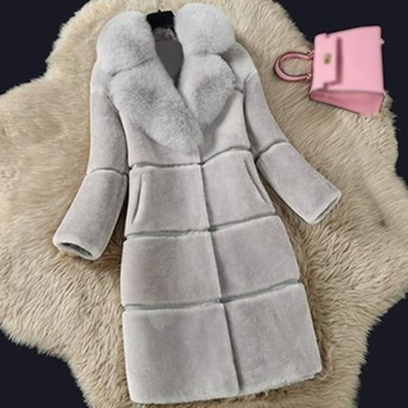 Sheepshear autumn and winter new spliced fur all-in-one mid-length fox fur collar coat and fur jacket_voghion.com