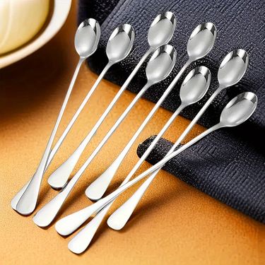 8pcs Stainless Steel Long Handle Ice Tea Spoon, Coffee Spoon, Ice Cream Stirring Spoon, Dishwasher Safe, Kitchen Accessories, Tableware Set_voghion.com