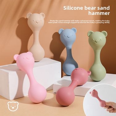 Newborn baby gift sand hammer toy silicone bear cute multi-colored knocking sand hammer rattle toothpaste_voghion.com