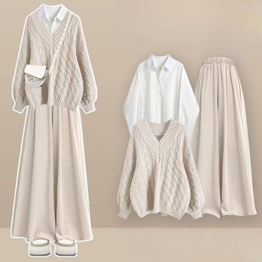 Women’s Clothing Sweater shirt with pants skirt three piece suit autumn and winter new women's new set of Korean atmosphere milk tea series simple_voghion.com