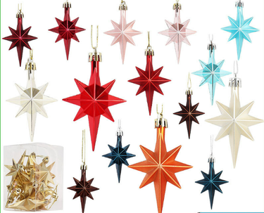 Colored Christmas tree ornaments, plastic electroplated box packaging, octagonal star Christmas tree ornaments, site layout props_voghion.com