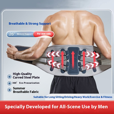 Nylon Back Support Belt For Men - Adjustable Lumbar Brace With H-Shaped Support Plate & 8-Strap Compression For Gym, Running & Sciatica Pain Relief_voghion.com