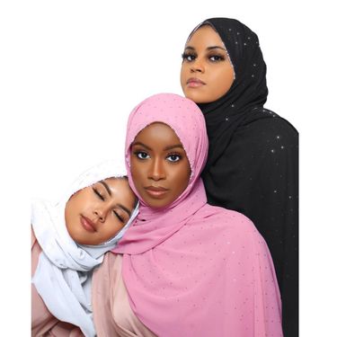 Unisex Monochrome pearl chiffon chain scarf Malay Indonesian hot drill chain scarf covering head gauze scarf_mkmklike.com
