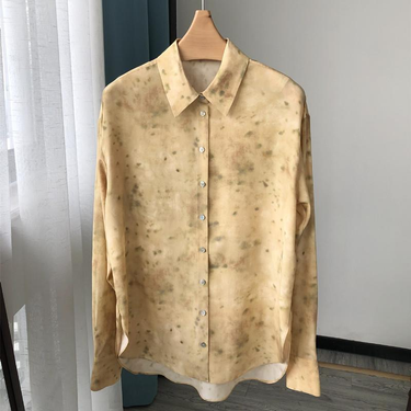 Women's printed loose flowing imitation silk shirt_voghion.com
