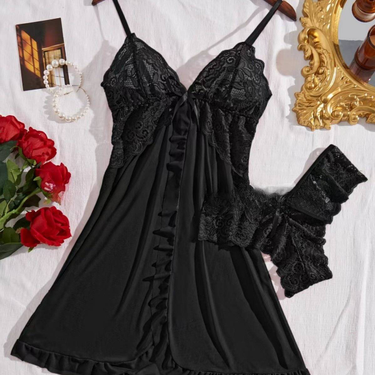 Underwear Sexy Red Nightdress Ice Silk Lace Pajamas Female Suspender Skirt Hot Transparent Suspenders Pure Desire Style Nightdress_voghion.com