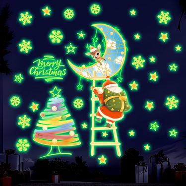 Cross-Border Glow Wall Santa Claus Christmas Tree Stars Moon And Other Elements Holiday Decoration Stickers_voghion.com