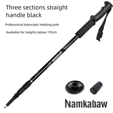 Three-section Straight Handle Outdoor Travel Hiking Stick Retractable Elderly Climbing Cane Aluminum Alloy Trekking Pole_voghion.com