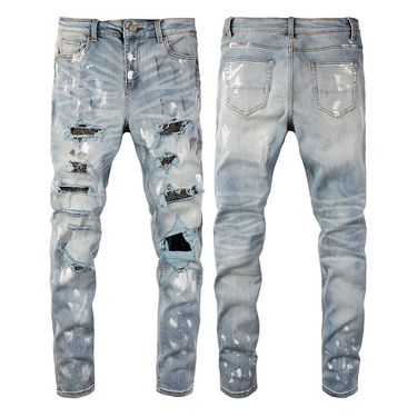 Men's Clothing Graffiti Slim High Street Jeans Paint Diamond Hole Patch Pants_voghion.com
