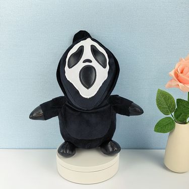 Halloween Scary Black Robe Reaper Plush Doll - Horror Stuffed Toy With Scream Mask 30cm Soft Short Plush Figure For Teens & Collectors_voghion.com