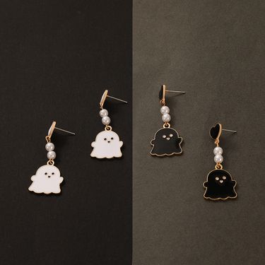 Halloween Little For Women Creative Personality Black And White Ghost Oil Drop Alloy Earrings_voghion.com
