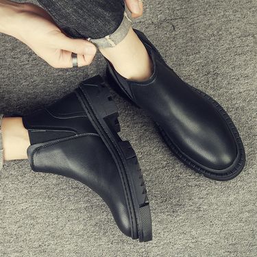Martin Boots Men's Medium Top Retro Sleeve High Top Leather Shoes Men's Chelsea Boots_voghion.com