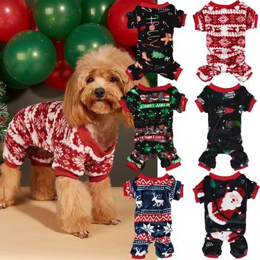 Christmas dog hat coral velvet round neck pullover Christmas dog four-legged fleece coat_voghion.com