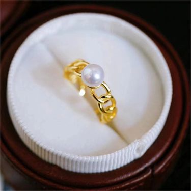 DIY Pearl Accessories Copper Thick Gold-Plated Personality Cuban Chain Open Ring Semi-Finished 8-10mm_voghion.com