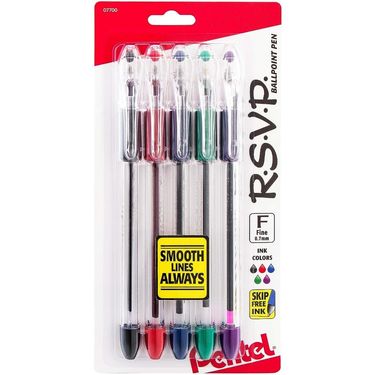 RSVP Ballpoint Pen Fine Line 0.7mm Assorted Ink Pack Of 5 (BK90BP5M)_voghion.com