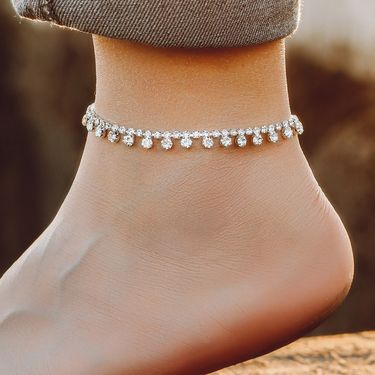 Hot Selling Trendy Rhinestone Round Anklet Summer Beach Sandal Ankle Claw Chain Women's Water Drill_voghion.com